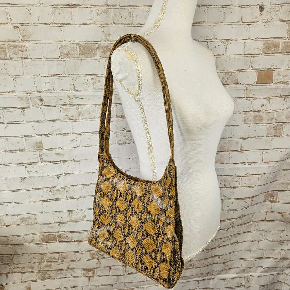Franchi Black/Tan Leather Snakeskin Animal Print Shoulder Bag Purse Handbag EUC